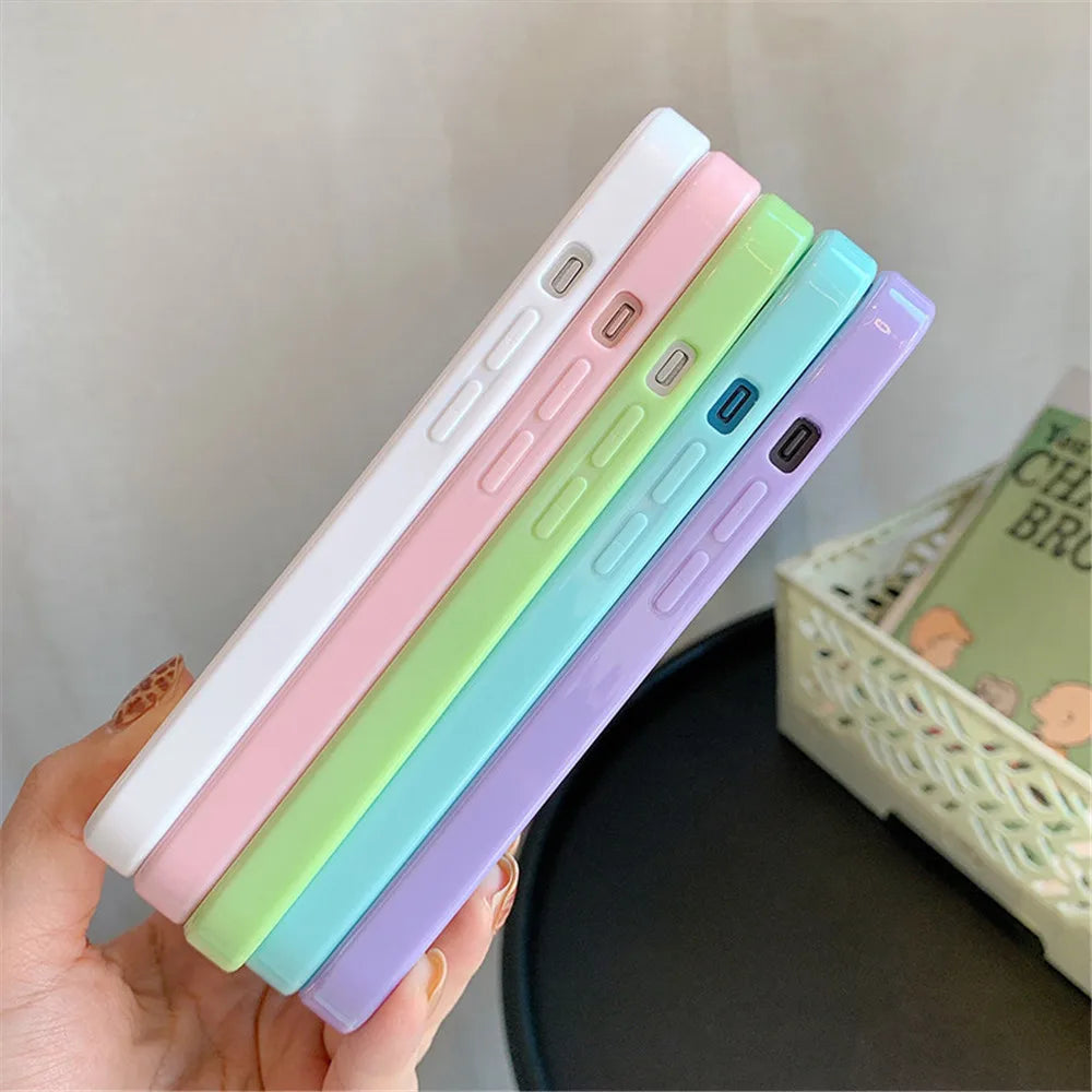 Candy Shockproof Silicone Bumper Phone Case For iPhone 15 14 11 12 13 Pro Max X XS XR 8 7 Plus Transparent Protection Back Cover