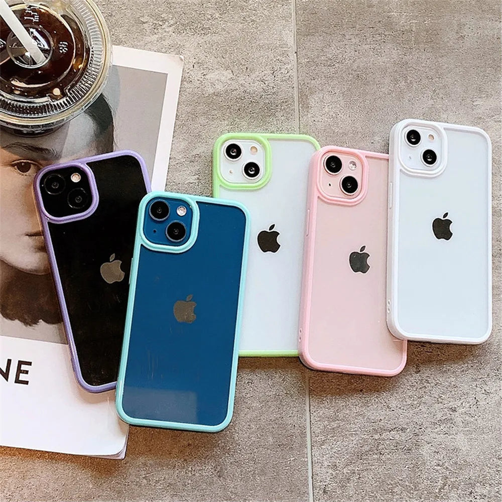 Candy Shockproof Silicone Bumper Phone Case For iPhone 15 14 11 12 13 Pro Max X XS XR 8 7 Plus Transparent Protection Back Cover